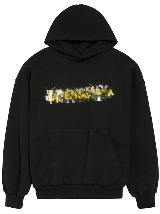 Balenciaga Black Medium Fit Graphic Cotton Hoodie