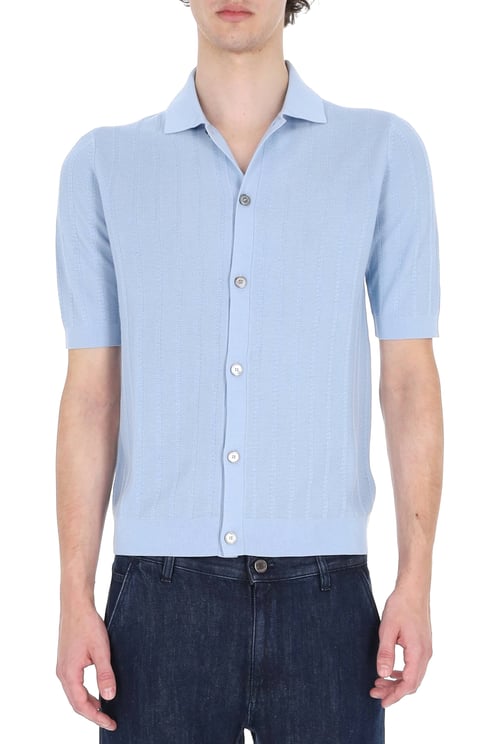 Ballantyne Blue Textured Cotton Polo Shirt