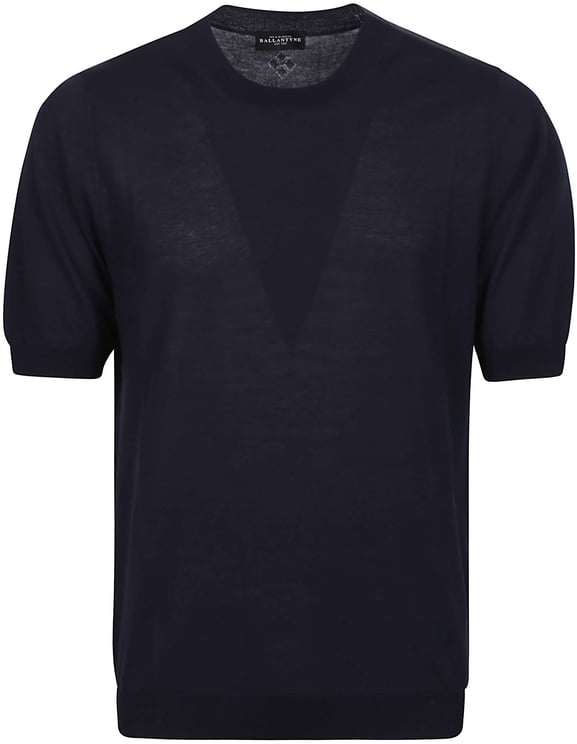 Ballantyne Short Sleeve Plain Sweater Blue