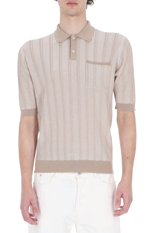 Ballantyne Beige Textured Cotton Pocket Polo Shirt