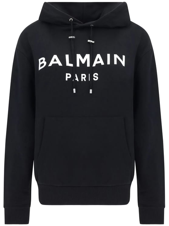 Balmain Black Print Relaxed Fit Cotton Hoodie