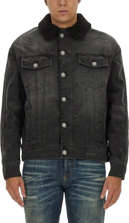 Balmain Distressed Black Denim Jacket