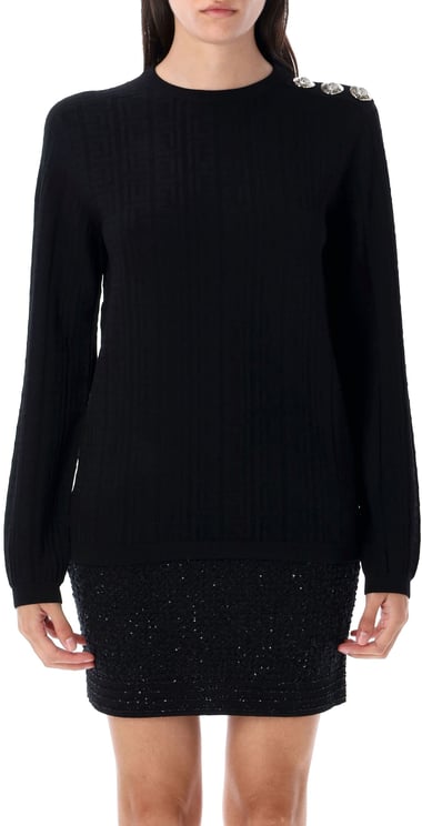 Balmain Ls 3 Btn Monogram Knit Top Nero