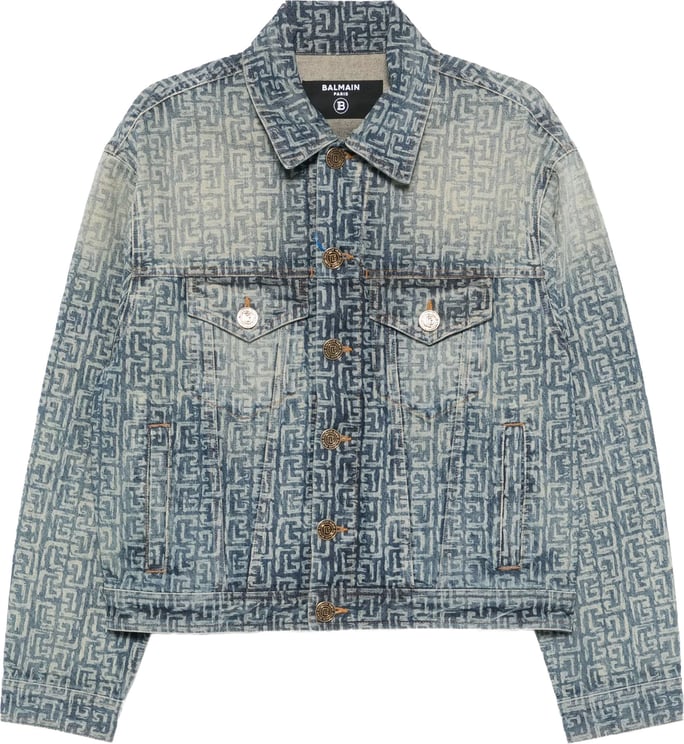 Balmain Faded Blue Monogram Monogram Denim Jacket