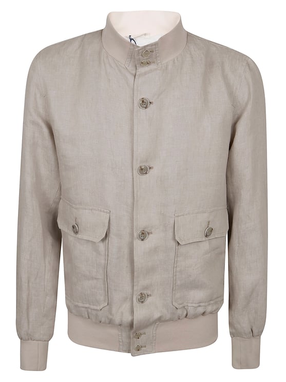 Barba Napoli Linen Sport Jacket with High Collar and Ribbed Detailing