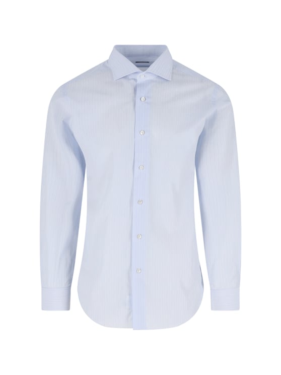 Barba Napoli Light Blue Striped Cotton Tailored Shirt