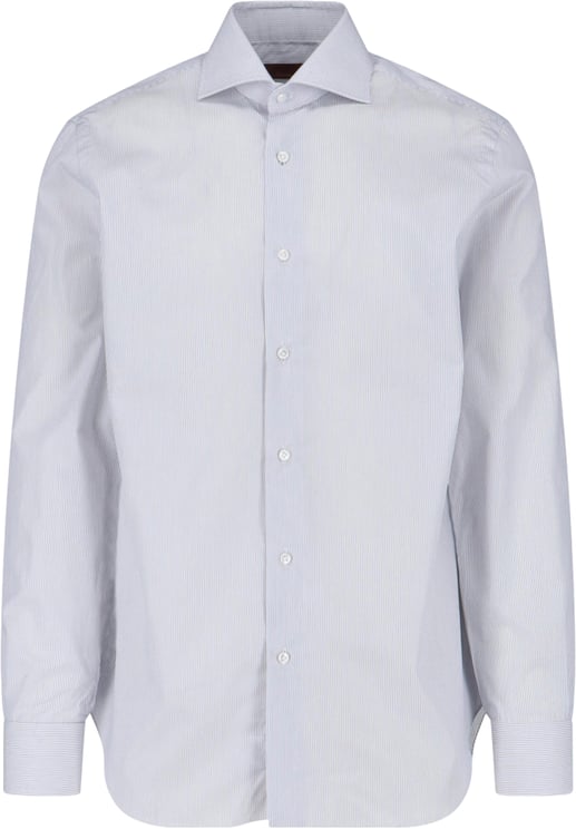 Barba Napoli White Striped Cotton Classic Collar Shirt