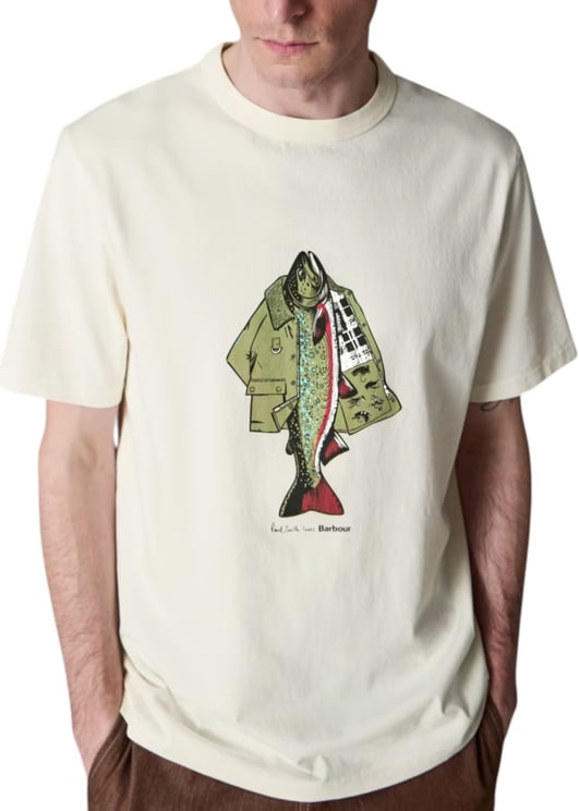 Barbour T-shirt blanc print poisson veste Paul Smith loves Barbour MTS1612 WH32 homme