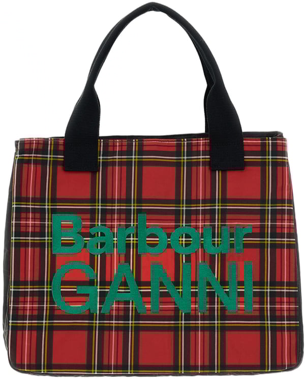 Barbour Rectangular Tartan Tote Bag With Woven Handles And Logo Embroidery