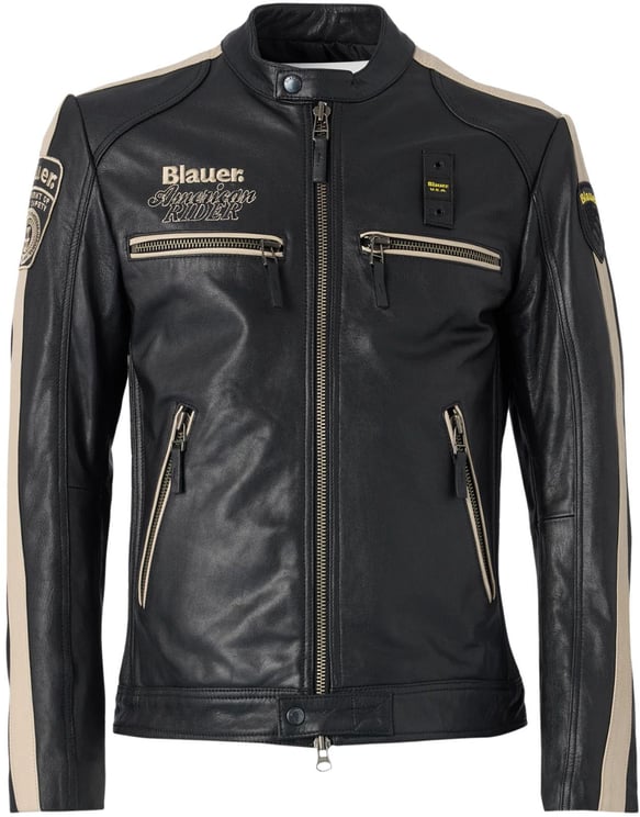 Blauer Blauer Garner Leather Jacket Black Slim Fit With Stand Collar For Men 26Sblul02439-007521 999