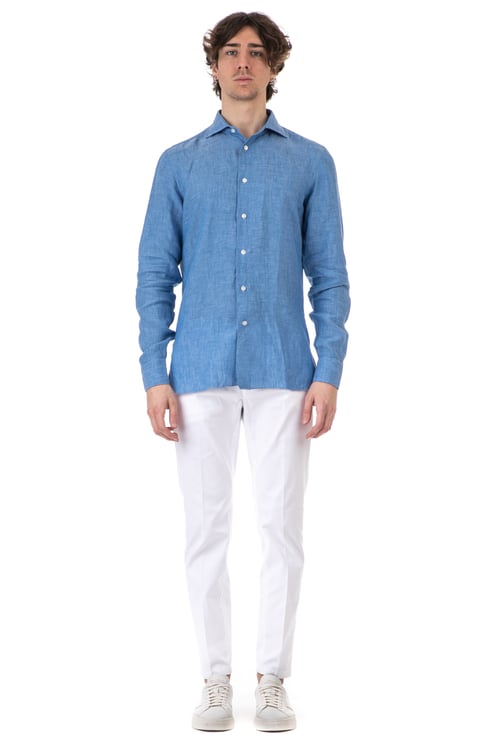 Borriello Napoli Pure Linen Long-Sleeve Shirt with Mother-of-Pearl Buttons