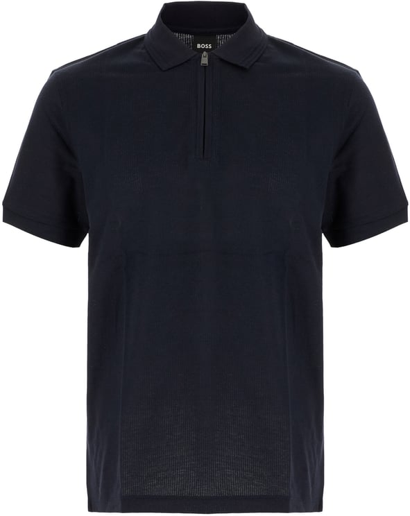 Boss Hugo Boss Navy blue cotton blend polo shirt