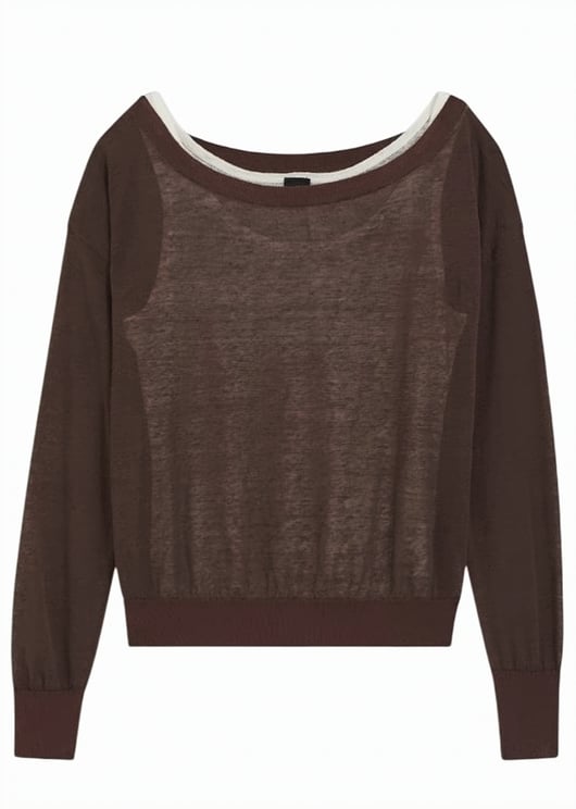 Boss Brown Layered Effect Cup Neck Sweater