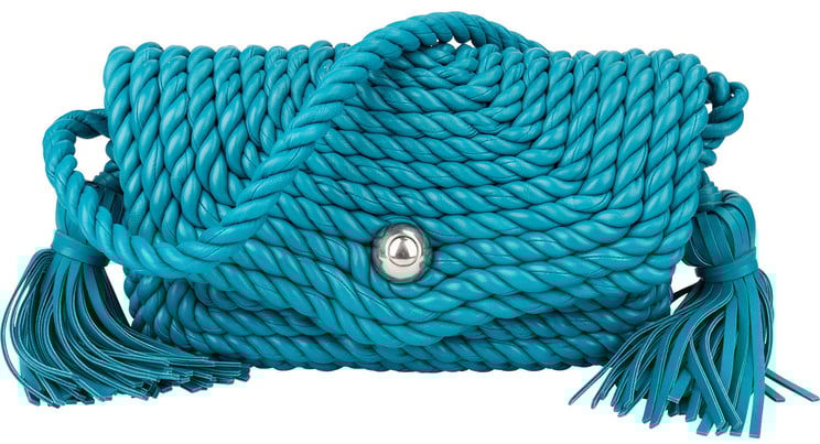Bottega Veneta Bottega Veneta Braided Blue Leather Torchon Crossbody Bag