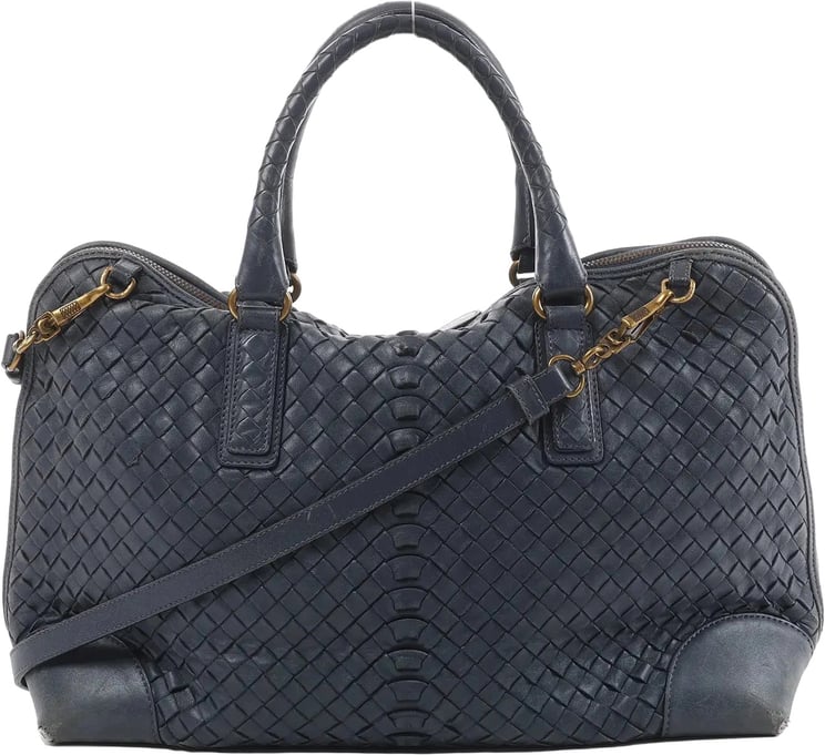 Bottega Veneta Bottega Veneta Intrecciato Leather 2Way Handbag in Navy Blue 194403
