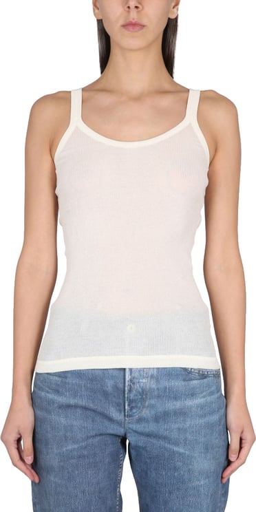 Bottega Veneta Slim Fit Cotton Blend Top with Round Neckline