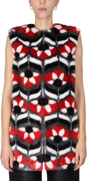 Boutique Moschino Geometric Patterned Faux Fur Vest
