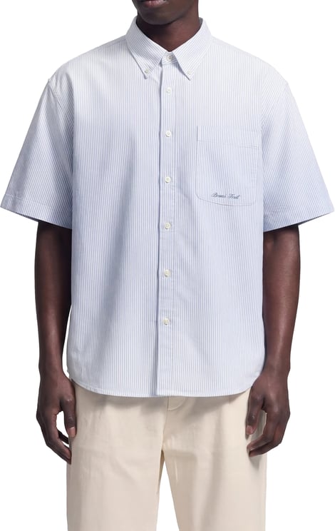 Bram's Fruit Distressed Oxford Shirt Shortsleeve - Light Blue