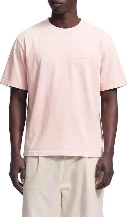 Bram's Fruit Distressed Big Lemon Outline T-shirt - Strawberry Milkshake Pink