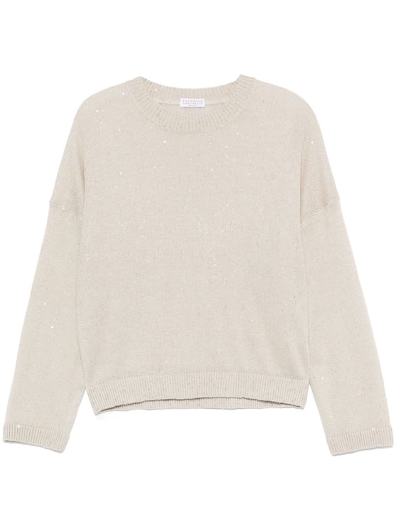 Brunello Cucinelli Beige All-Over Sequins Linen-Silk Sweater