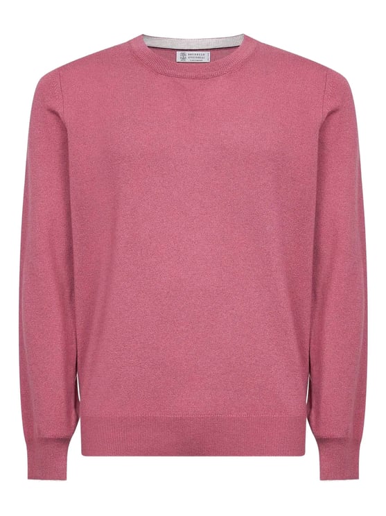 Brunello Cucinelli Red Ribbed Trims Cashmere Sweater