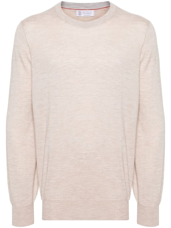 Brunello Cucinelli Beige Ribbed Finishes Wool-Cashmere Sweater
