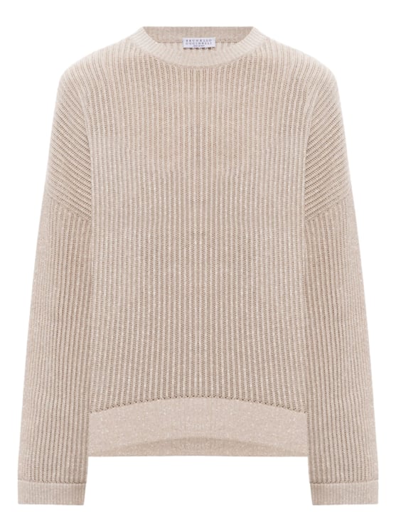 Brunello Cucinelli Beige Ribbed Finishes Cotton Sweater