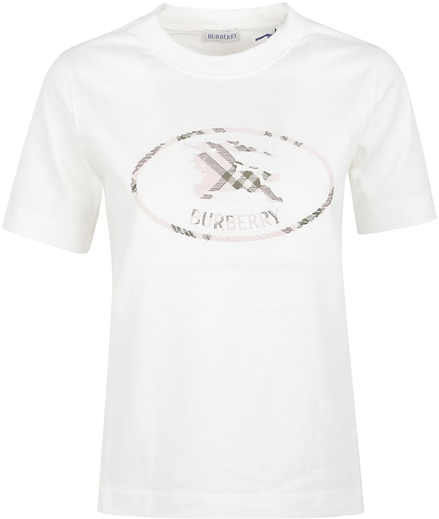 Burberry White Short-Sleeve T-Shirt with Subtle Plaid Emblem