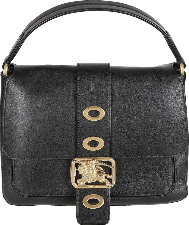 Burberry Rectangular Black Lamb Leather Handbag with Gold Accents