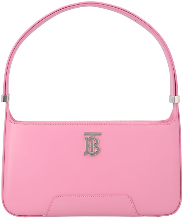 Burberry Compact Pink Calfskin Shoulder Bag With Prominent Logo