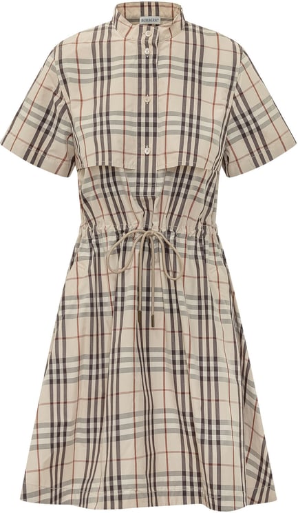 Burberry Abito Isotta con Motivo a Quadri e Coulisse in Vita