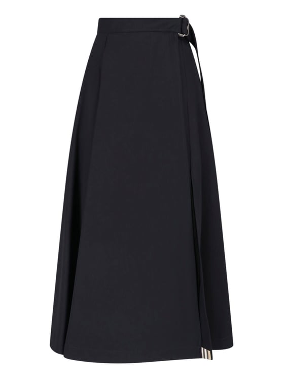 Burberry Black Check Hem Wool Maxi Skirt
