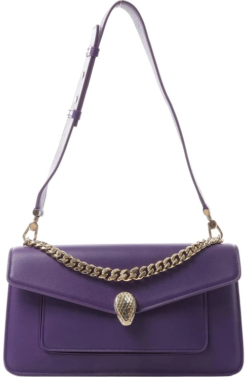 Bvlgari BVLGARI Serpenti Leather 2Way Chain Handbag in Purple