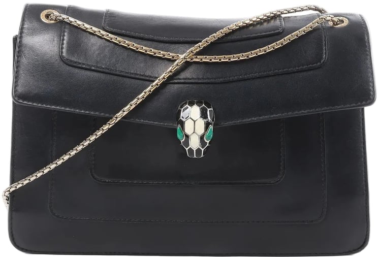 Bvlgari BVLGARI Serpenti Leather Chain Crossbody Bag in Black
