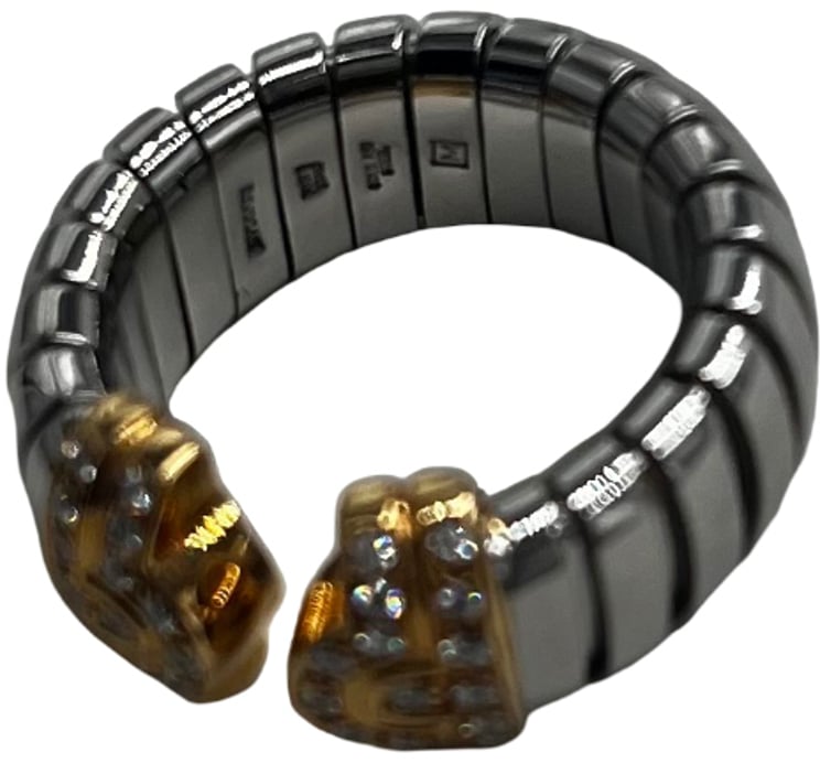 Bvlgari Bvlgari Bulgari Tobugas Gold and Steel Diamond Cuff Ring Cuff Ring 54
