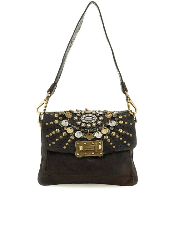 Campomaggi Medium Brown Leather Handbag with Decorative Studs and Clasp Closure