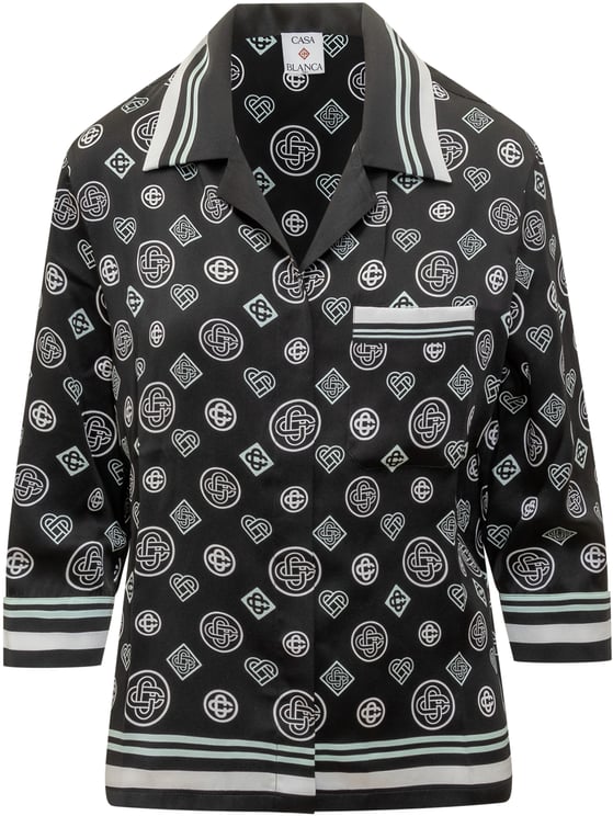Casablanca Casablanca Camicia Pigiama in Seta Nera con Logo