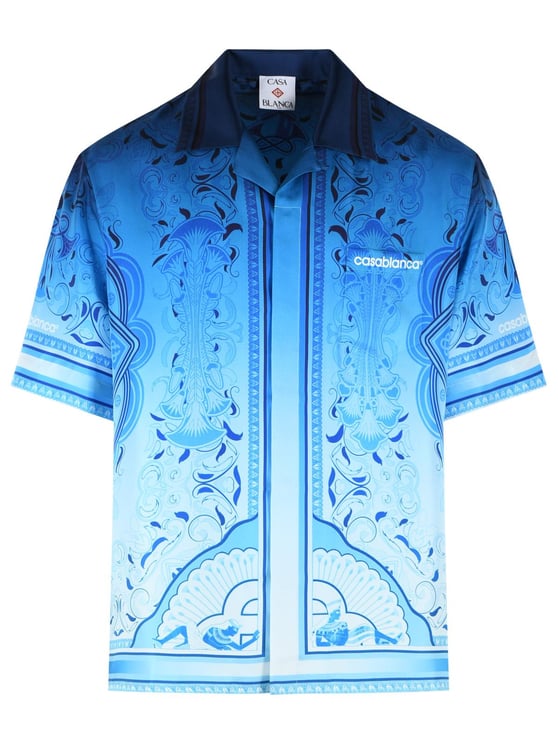 Casablanca 'Egyption Rug' Light Blue Silk Shirt