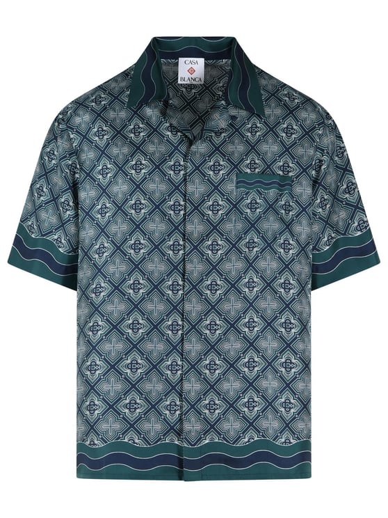 Casablanca 'Radiating Monogram' Green Silk Shirt