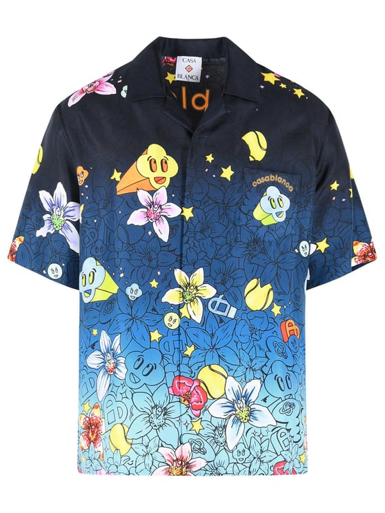 Casablanca 'Graffiti Repeat' Blue Silk Shirt