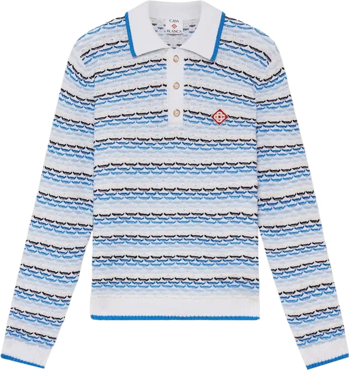 Casablanca Polo shirt met lange mouwen en plooistiksels, blauw