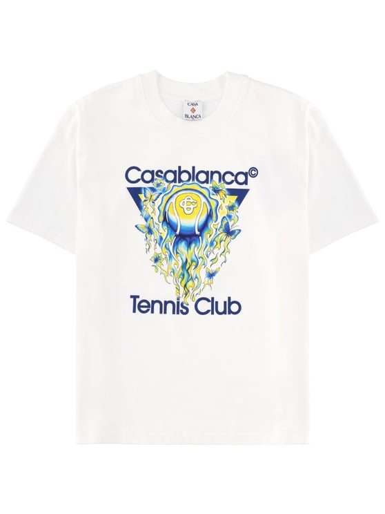 Casablanca Tennis Club Boxy Front Flame Cotton T-Shirt