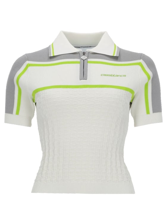 Casablanca Tennis Fitted Textured Zip Polo Shirt
