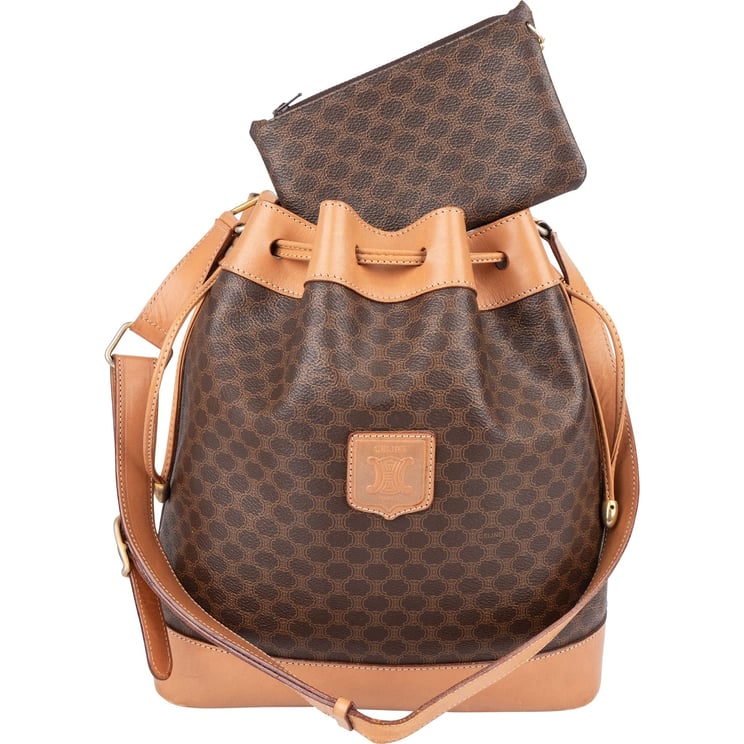 Celine Celine Maccadam Monogram Drawstring Bucket Shoulder Bag
