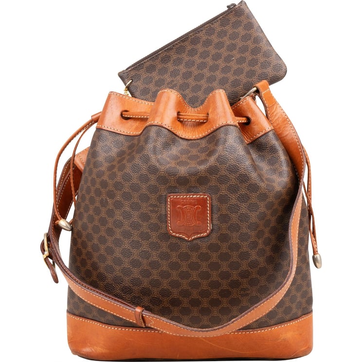 Celine Celine Macadam Canvas Drawstring Bucket Shoulder Bag