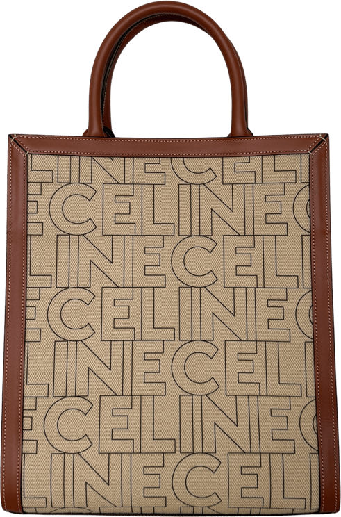 Celine Céline Cabas Vertical Logo Tote Bag Beige