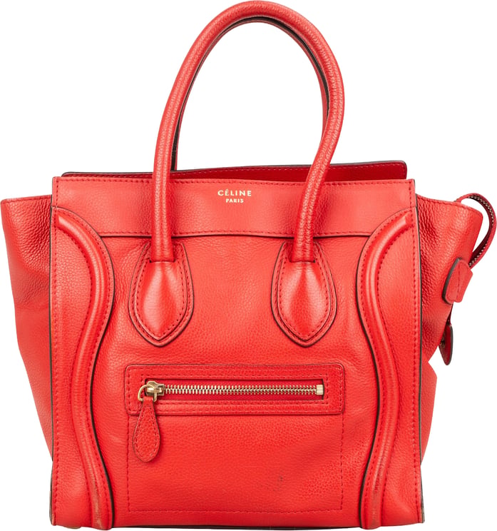 Celine Céline Red Grained Leather Luggage Handbag