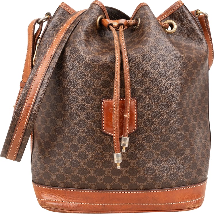 Celine Céline Monogram Macadam Canvas Drawstring Bucket Shoulder Bag