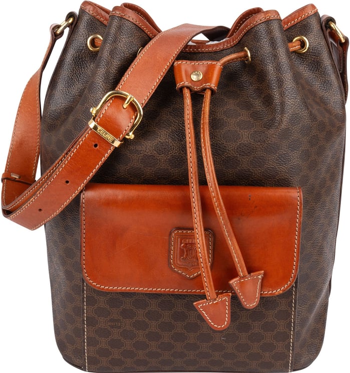 Celine Celine Macadam Canvas Drawstring Bucket Crossbody Bag