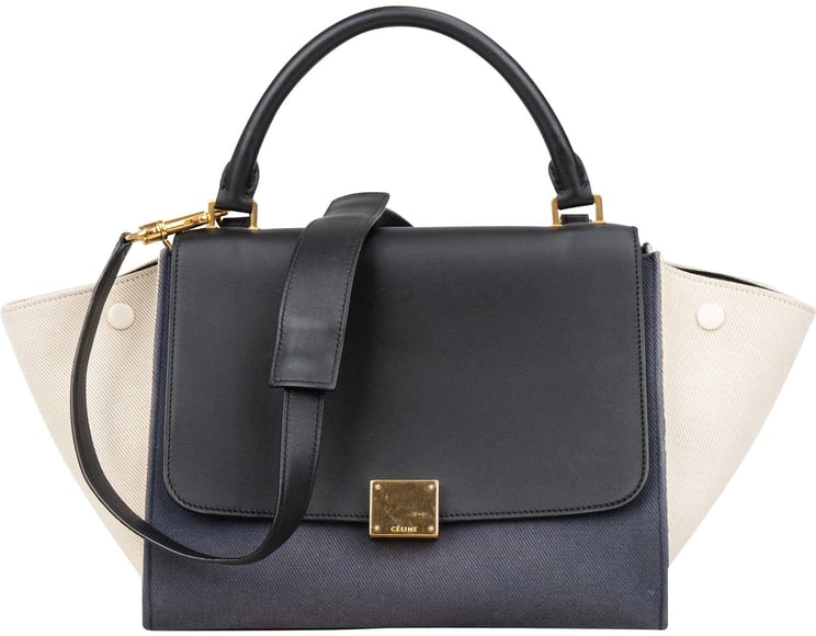 Celine Céline Tricolor Leather and Canvas Trapeze Handbag